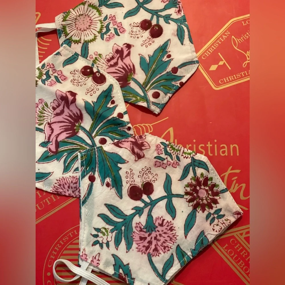 Cotton Floral Washable Face Masks In Boho Print, Reusable, 3 Masks